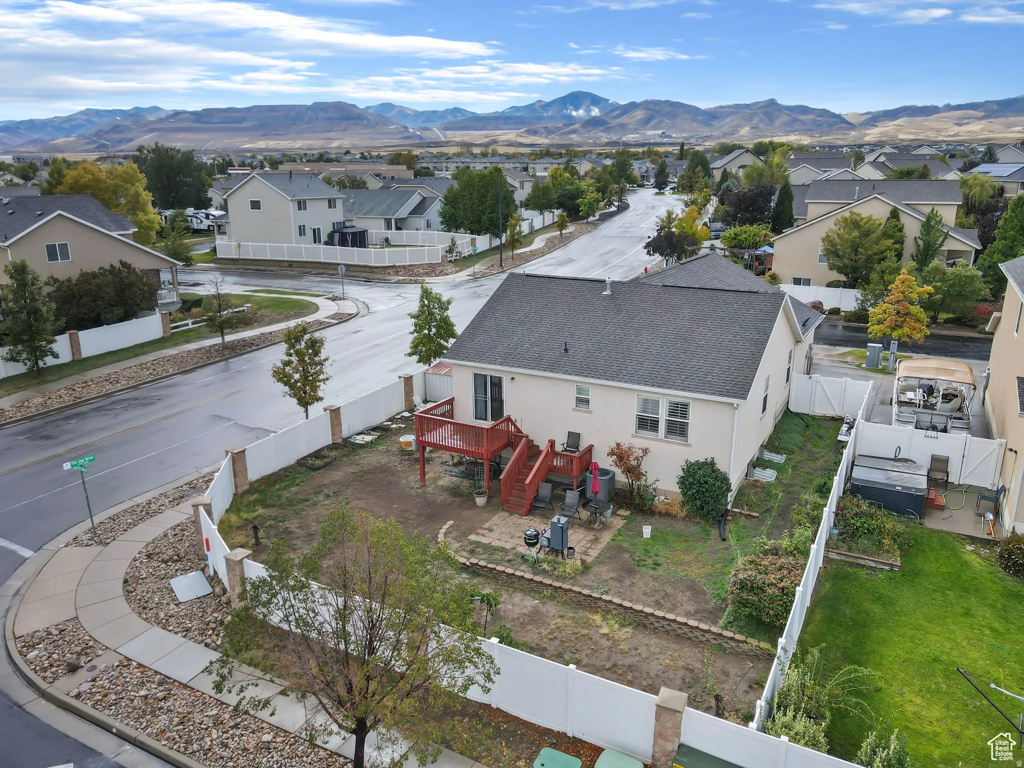 Aerial view of backyard