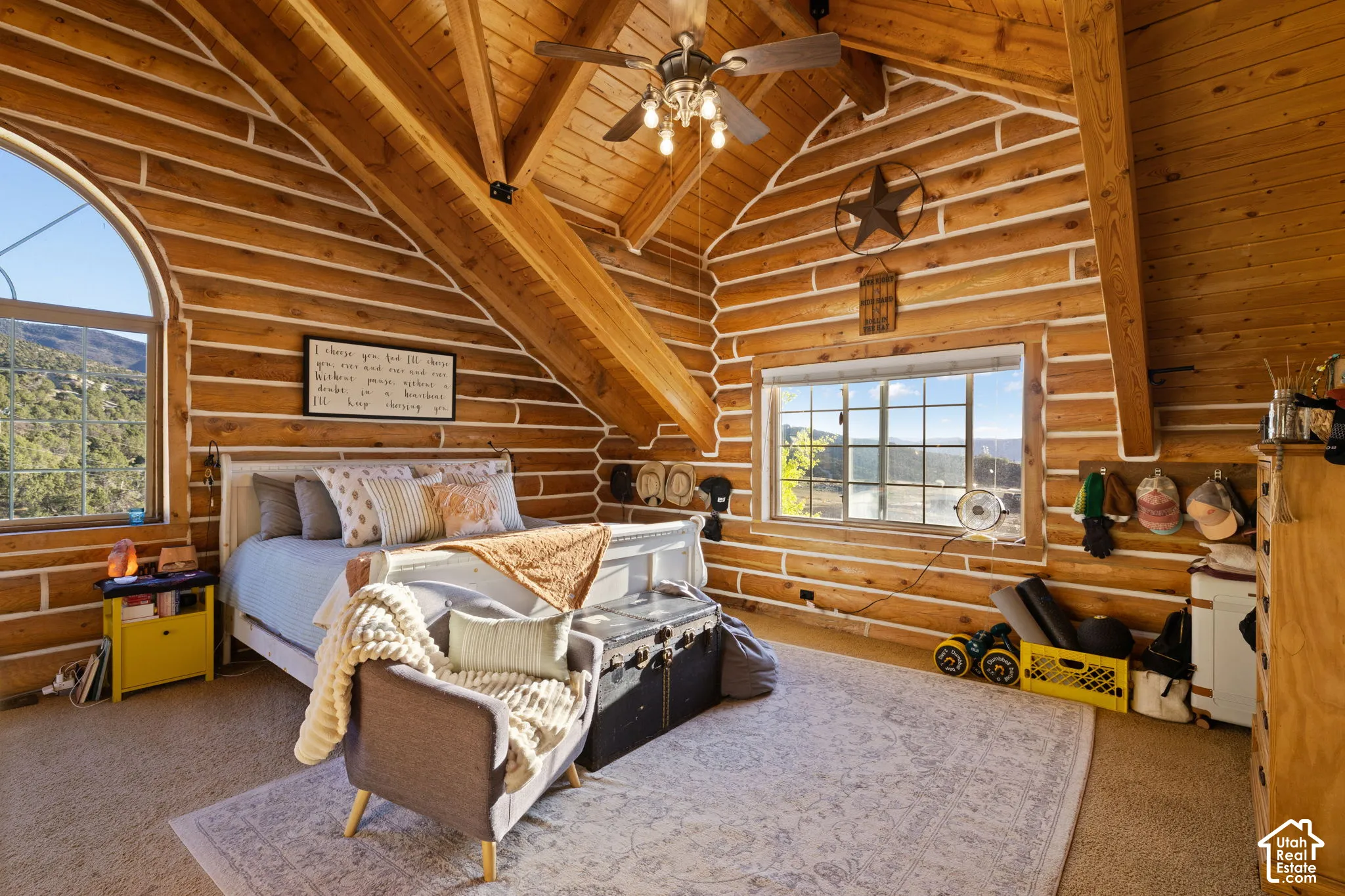 LARGE Primary with wood-burning stove, high vaulted ceilings, views and ensuite with separate shower and garden soak-tub