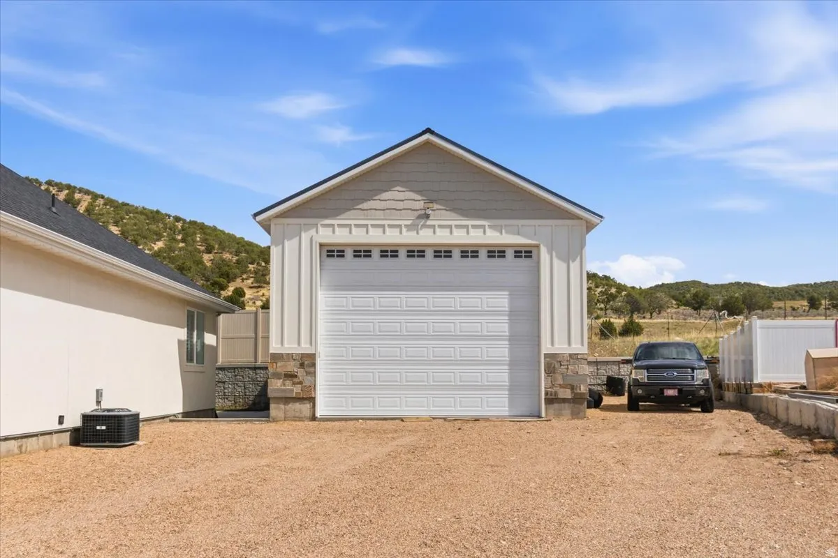 View of detached garage