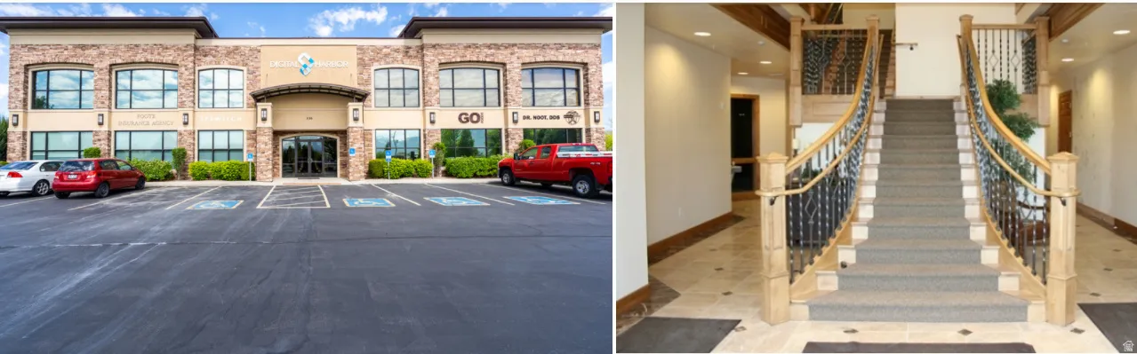 Uncovered parking lot featuring stairway