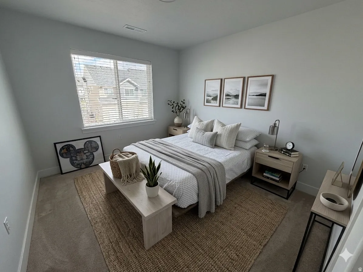 Carpeted bedroom with baseboards