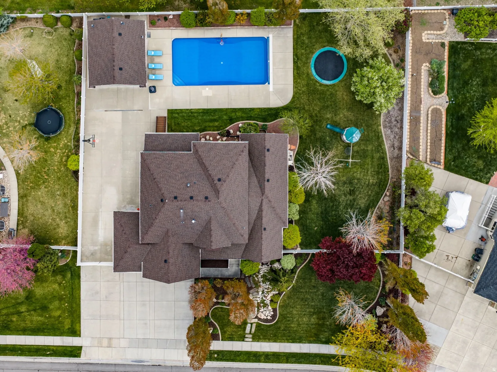 Drone / aerial view of a pool