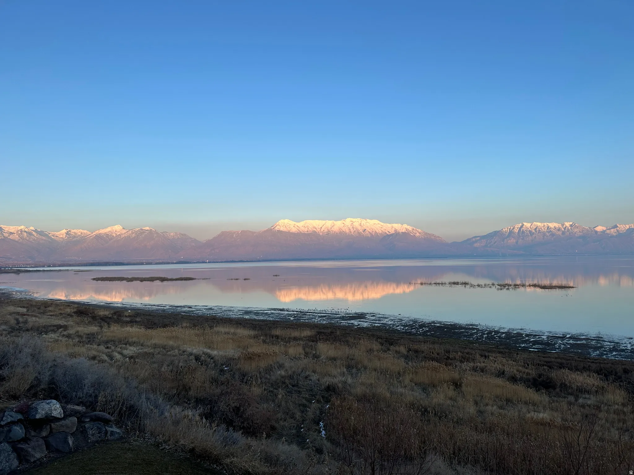 Water view with a mountainous background