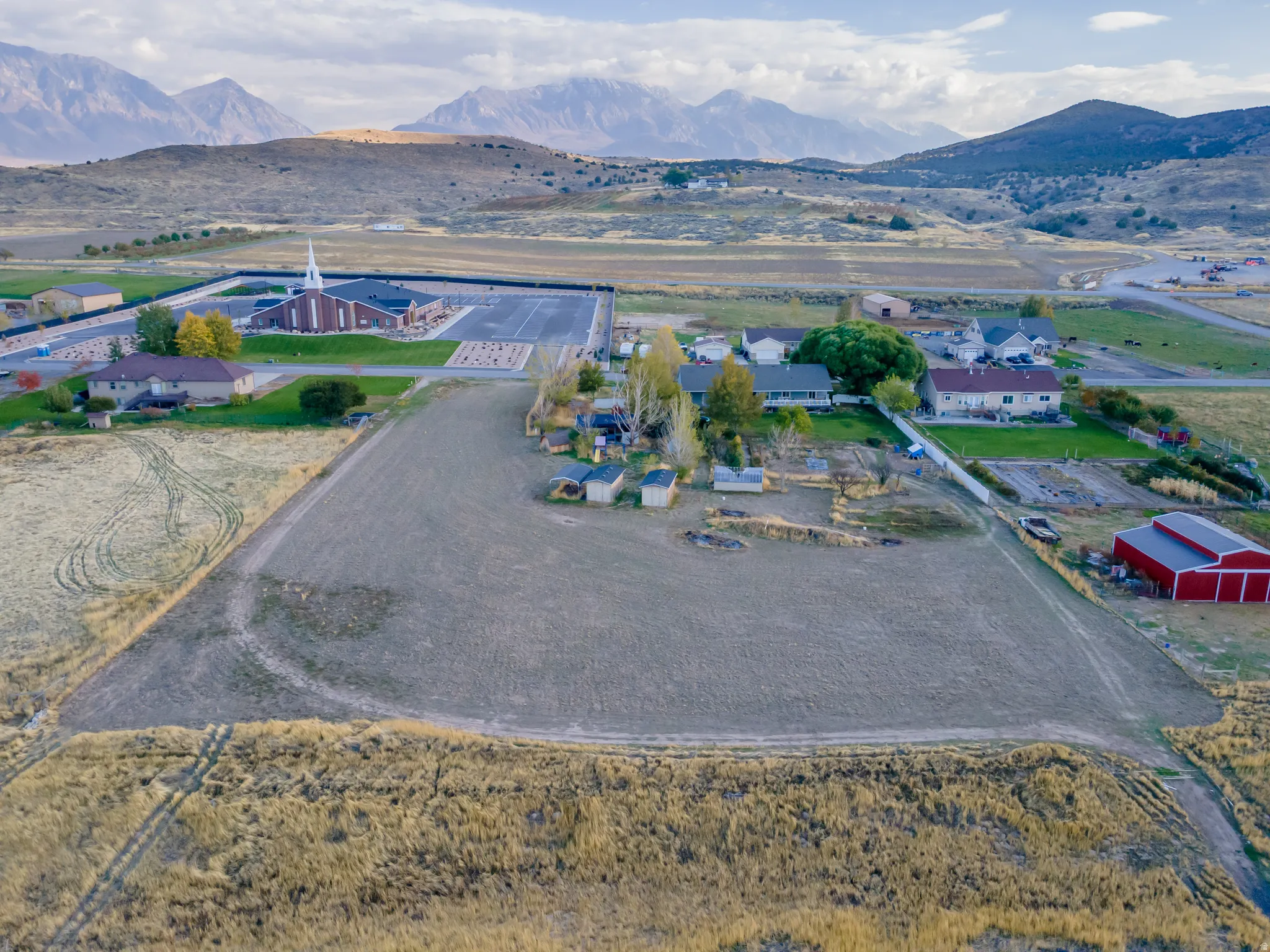 Aerial view of a mountainous background