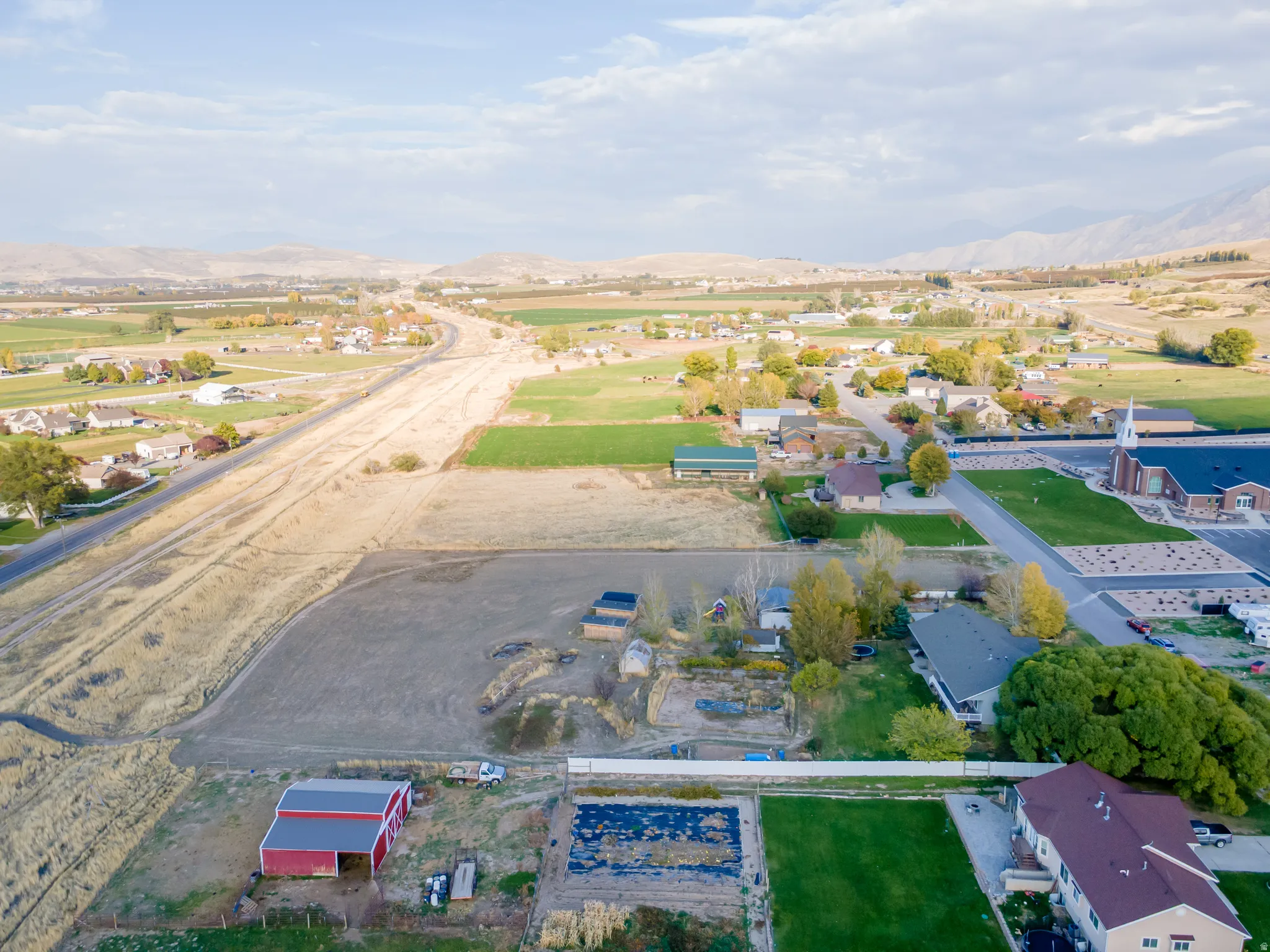 Drone / aerial view of a mountainous background