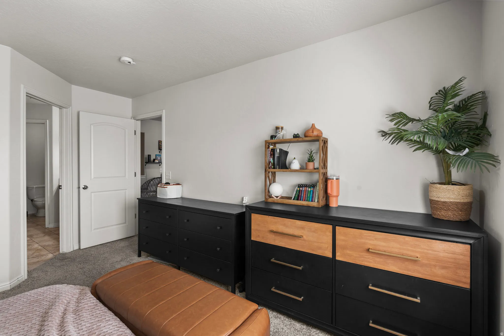 Office with light colored carpet