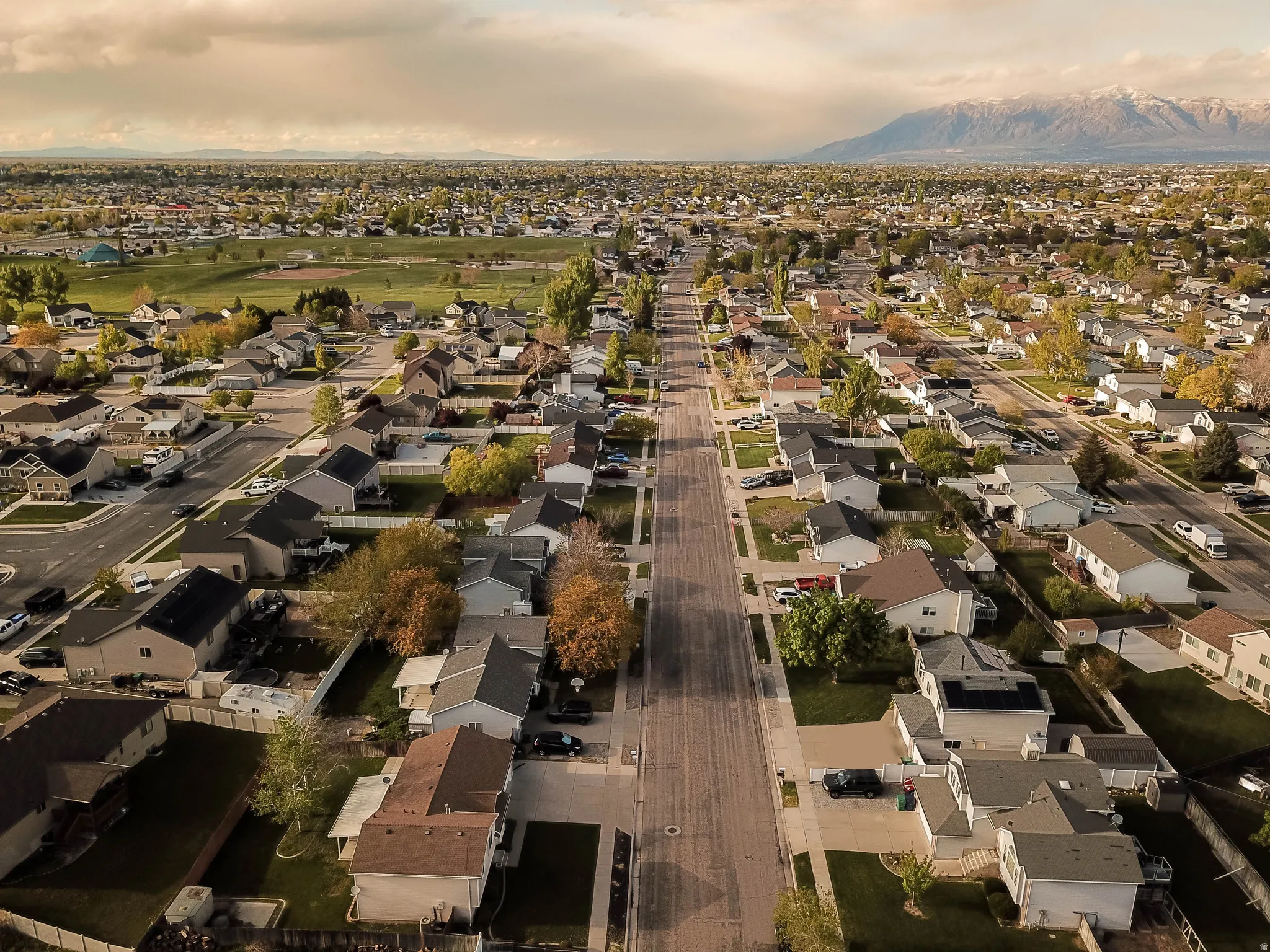 Aerial perspective of the property, a quick walk away from Emma Russell Park.