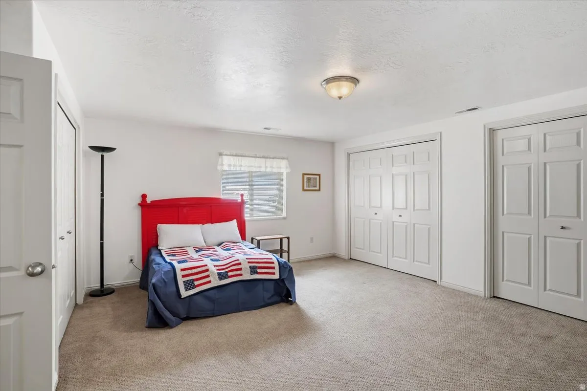 Basement bedroom with tons of storage