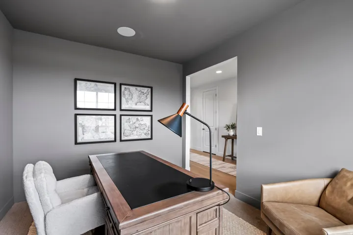 Office area with recessed lighting
