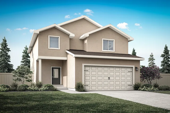 Traditional home with stucco siding, a garage, and concrete driveway