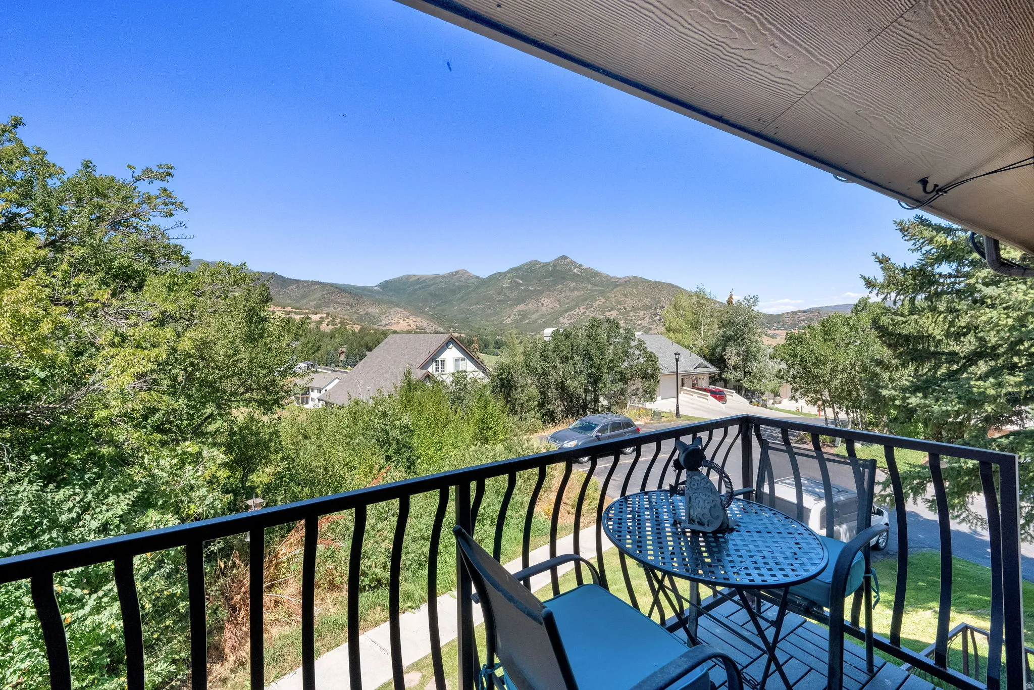 Balcony with a mountain view