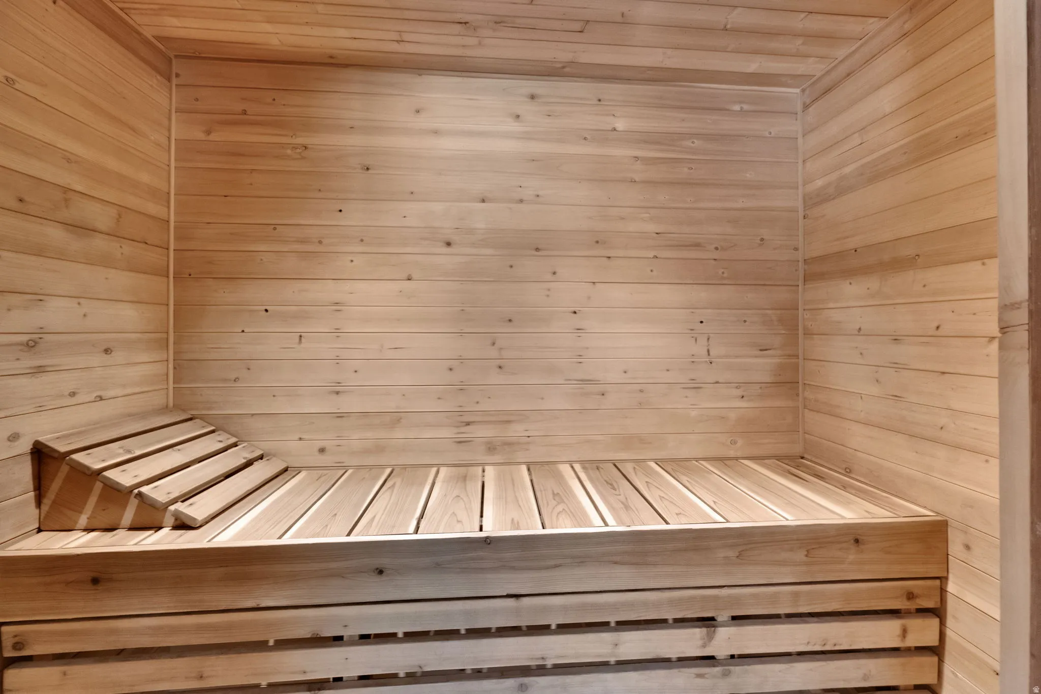 Relaxing sauna / steam room featuring wood walls