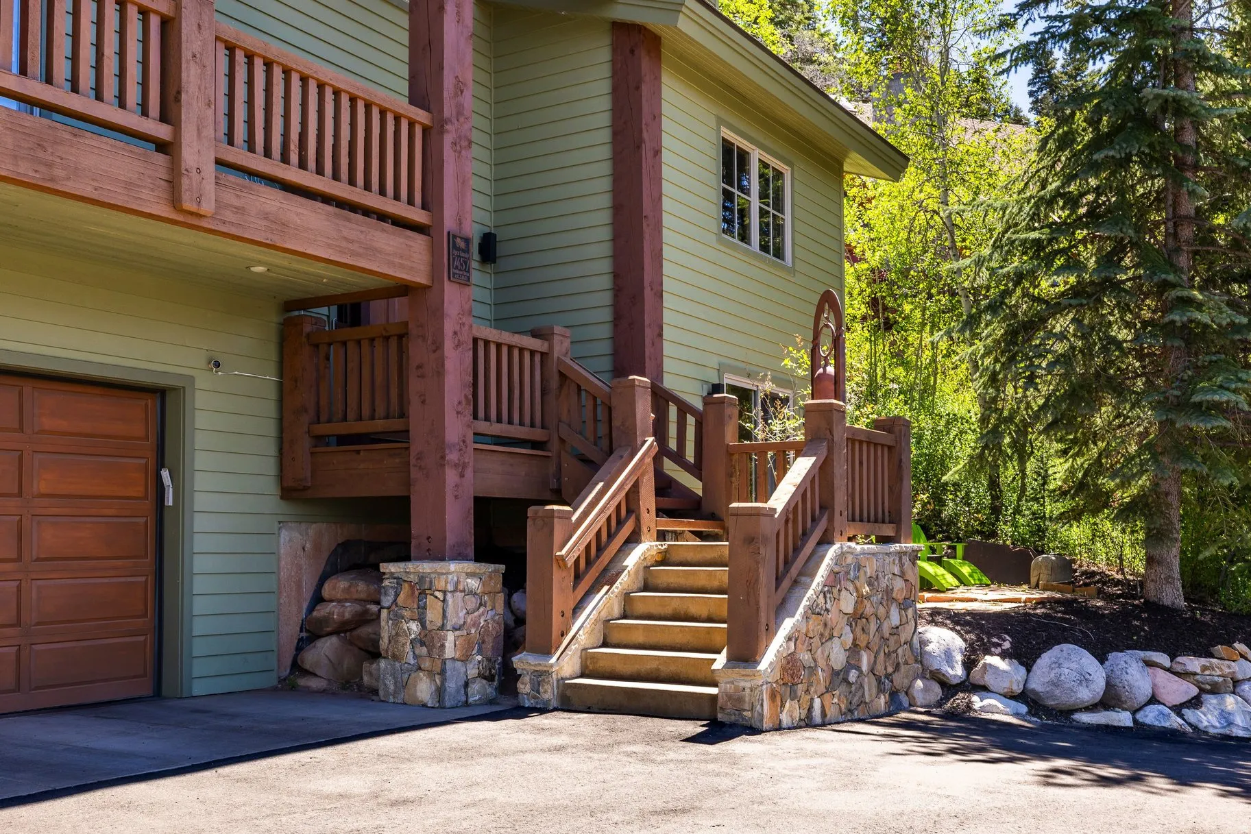 Wood-paneled garage door with horizontal paneling