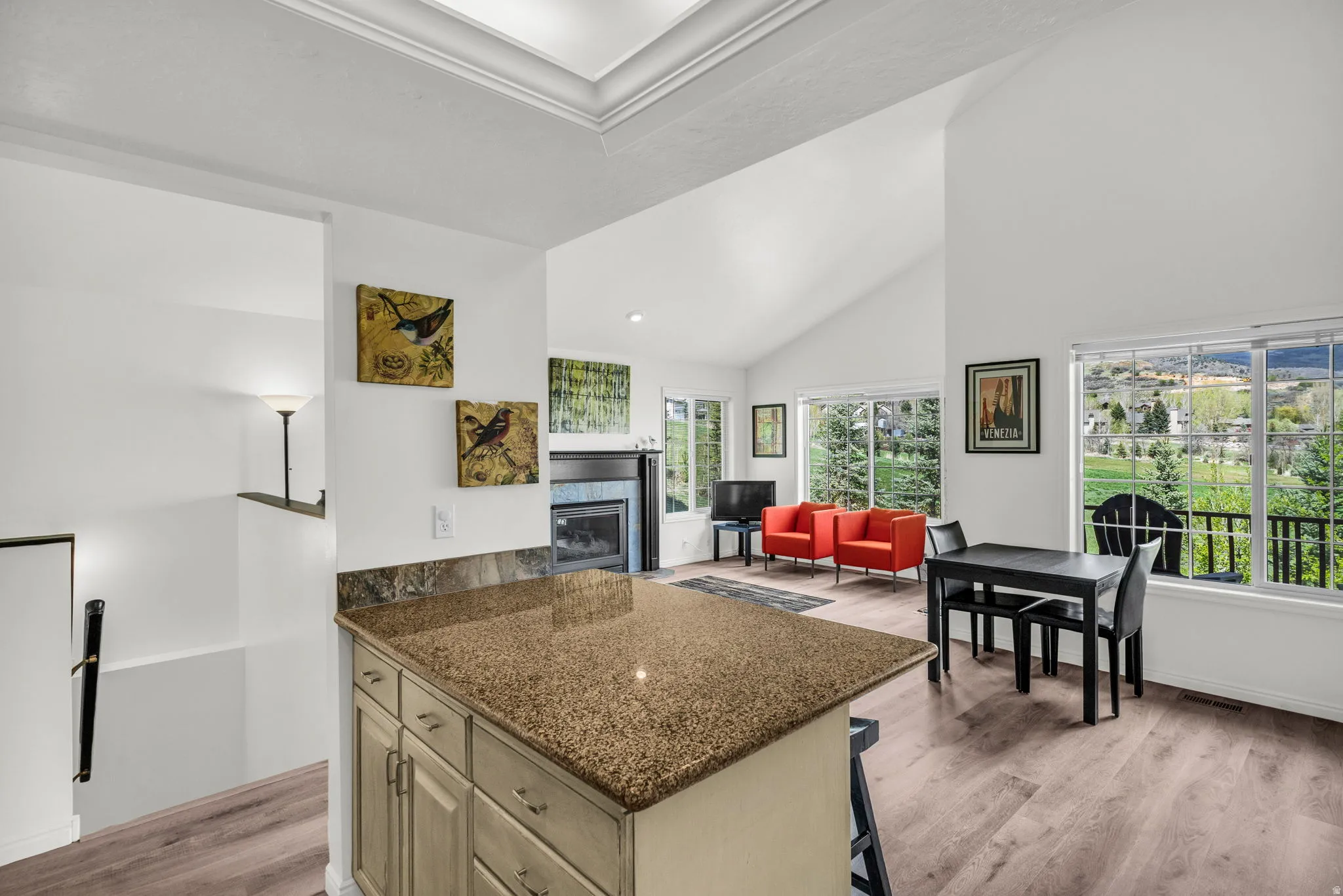 Kitchen island with granite countertop
