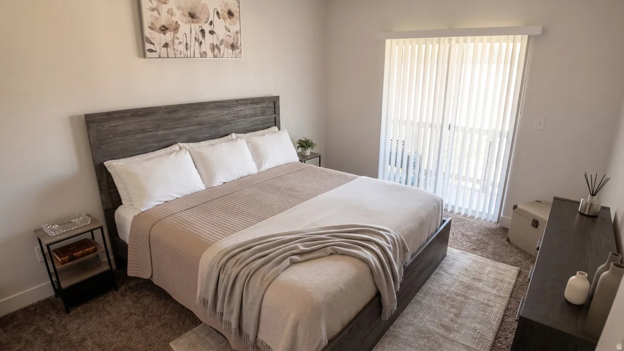 Bedroom featuring carpet
