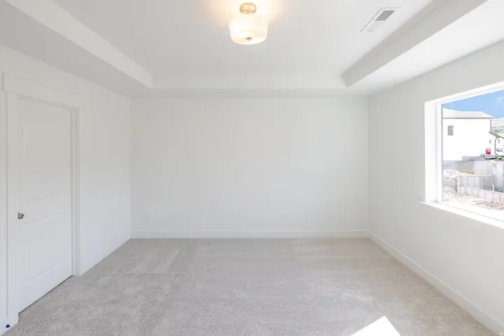 Recessed ceiling detail and light-toned carpet flooring