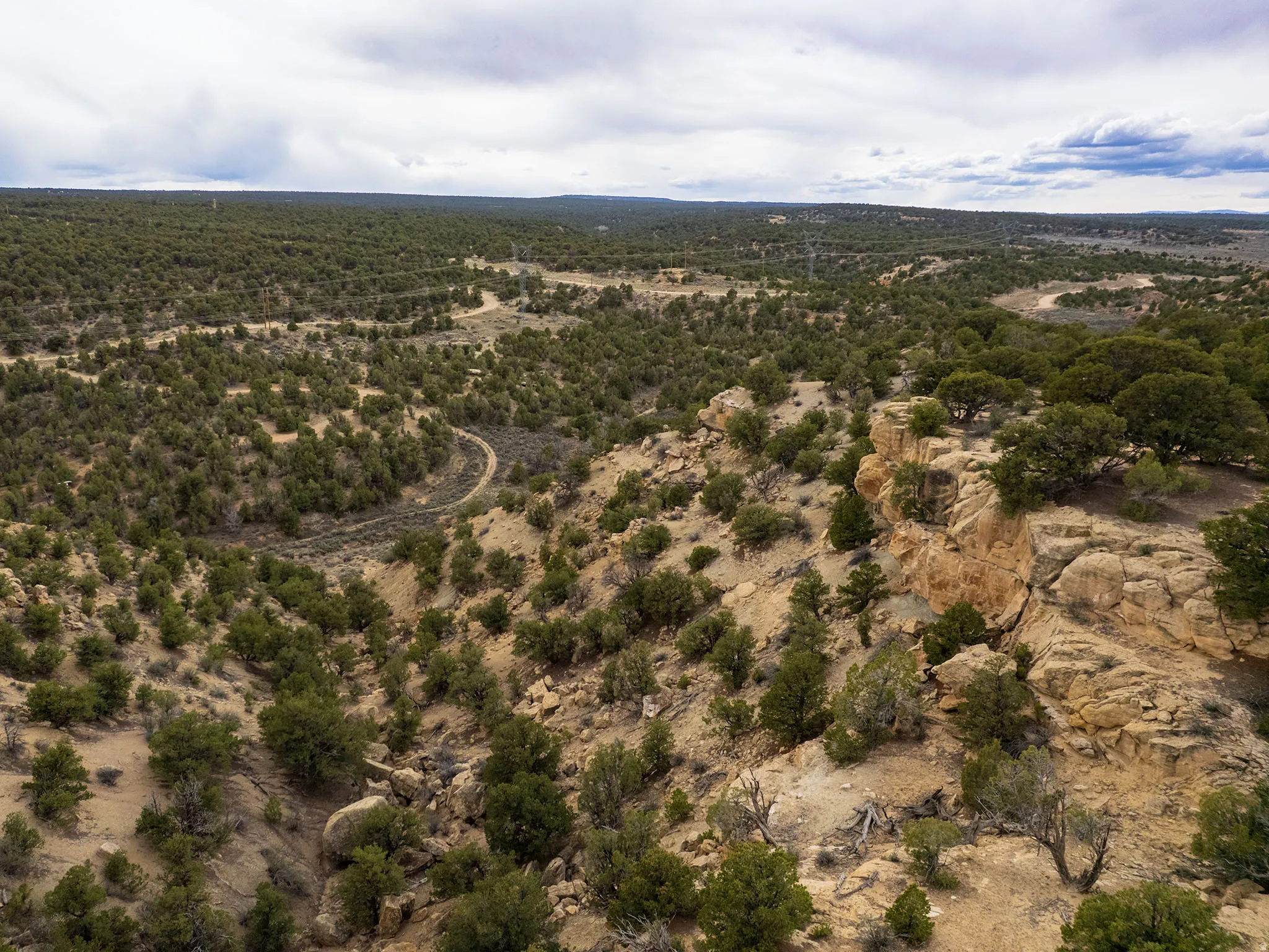 Aerial view of sparsely populated area with a desert landscape