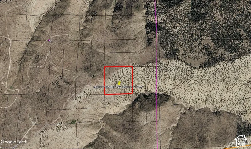 Aerial Survey Map. Depicting the property's geographical location and surrounding terrain, with a specific area highlighted and labeled with coordinates