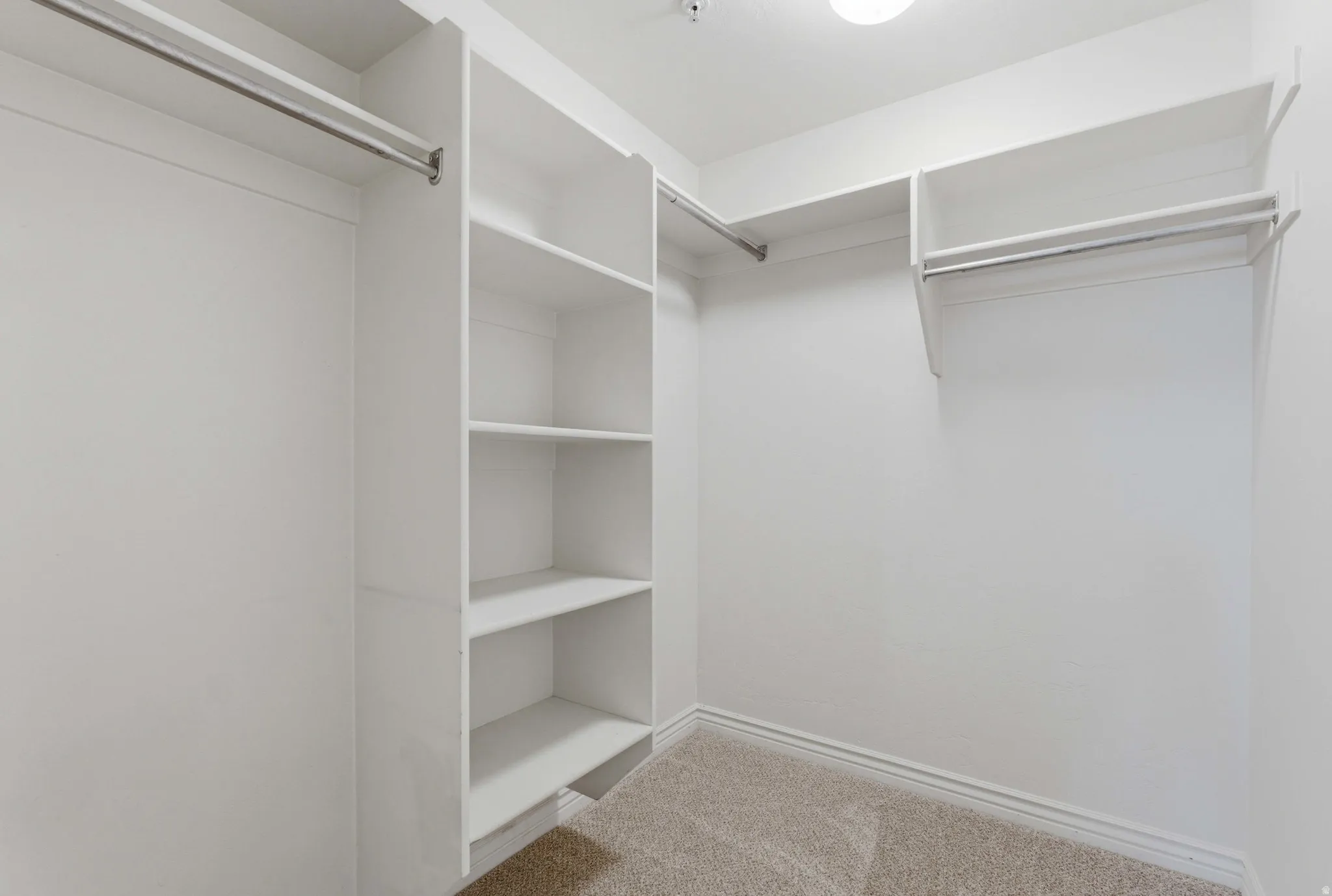 Walk in closet with light carpet