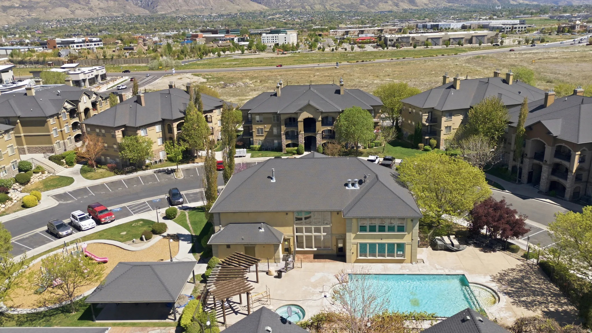 Aerial view of a mountainous background