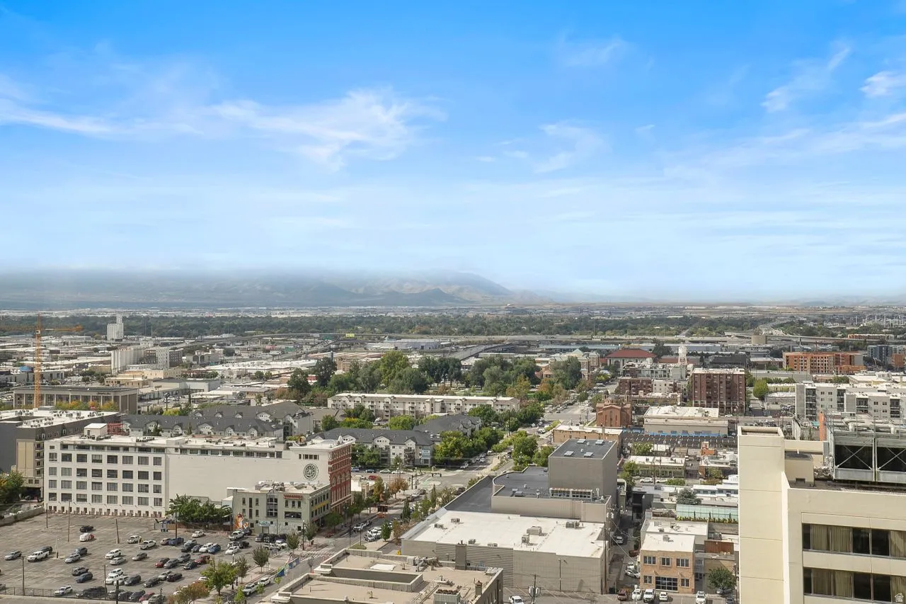 View of city with mountains