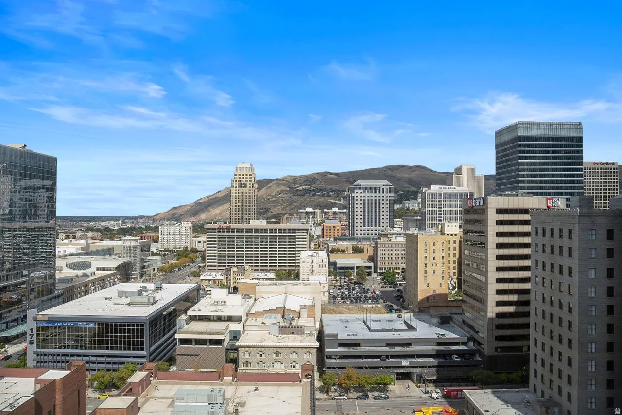 View of city with mountains