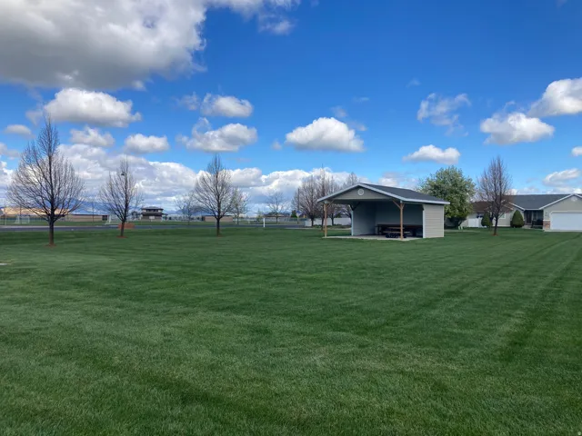 View of grassy yard featuring a patio
