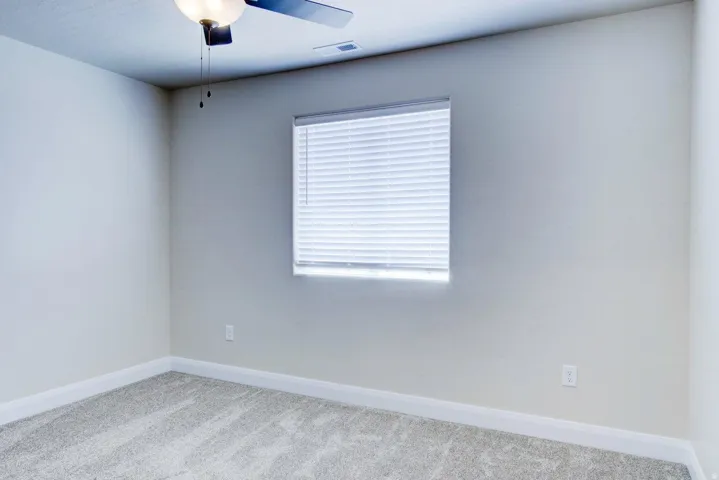 Spare room with light colored carpet and a ceiling fan