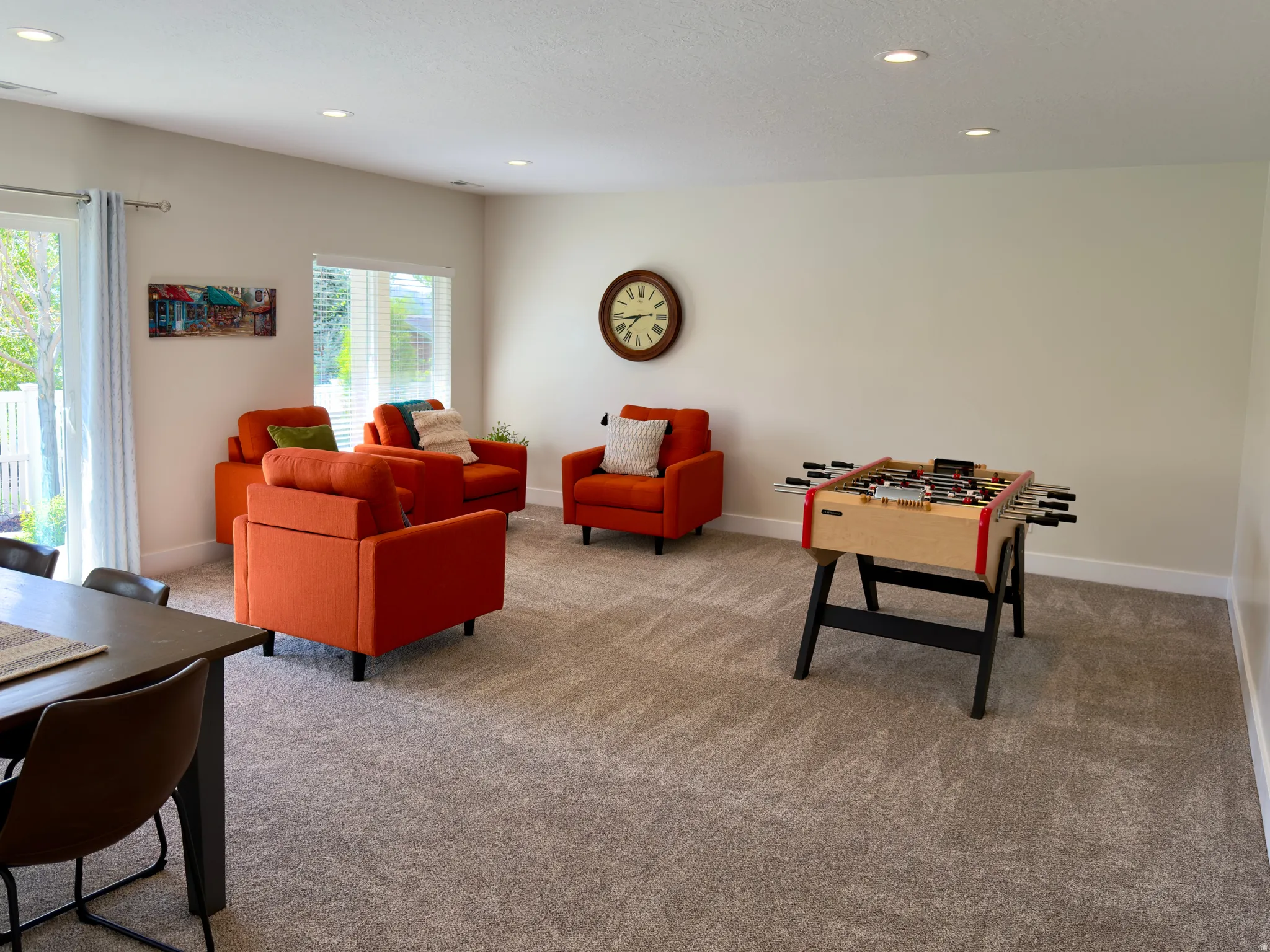 Living room featuring recessed lighting and carpet flooring