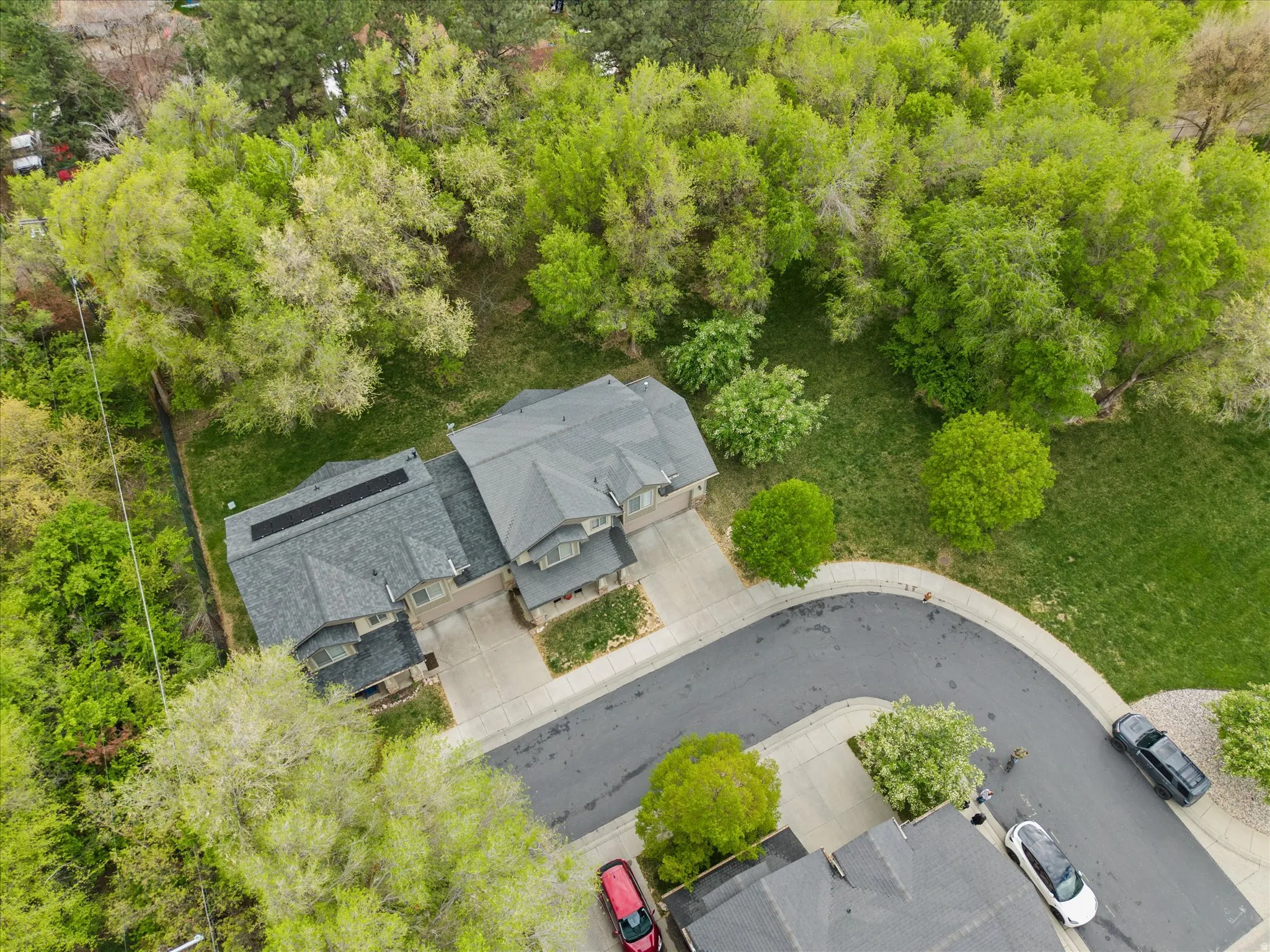 Bird's eye view of street home and park