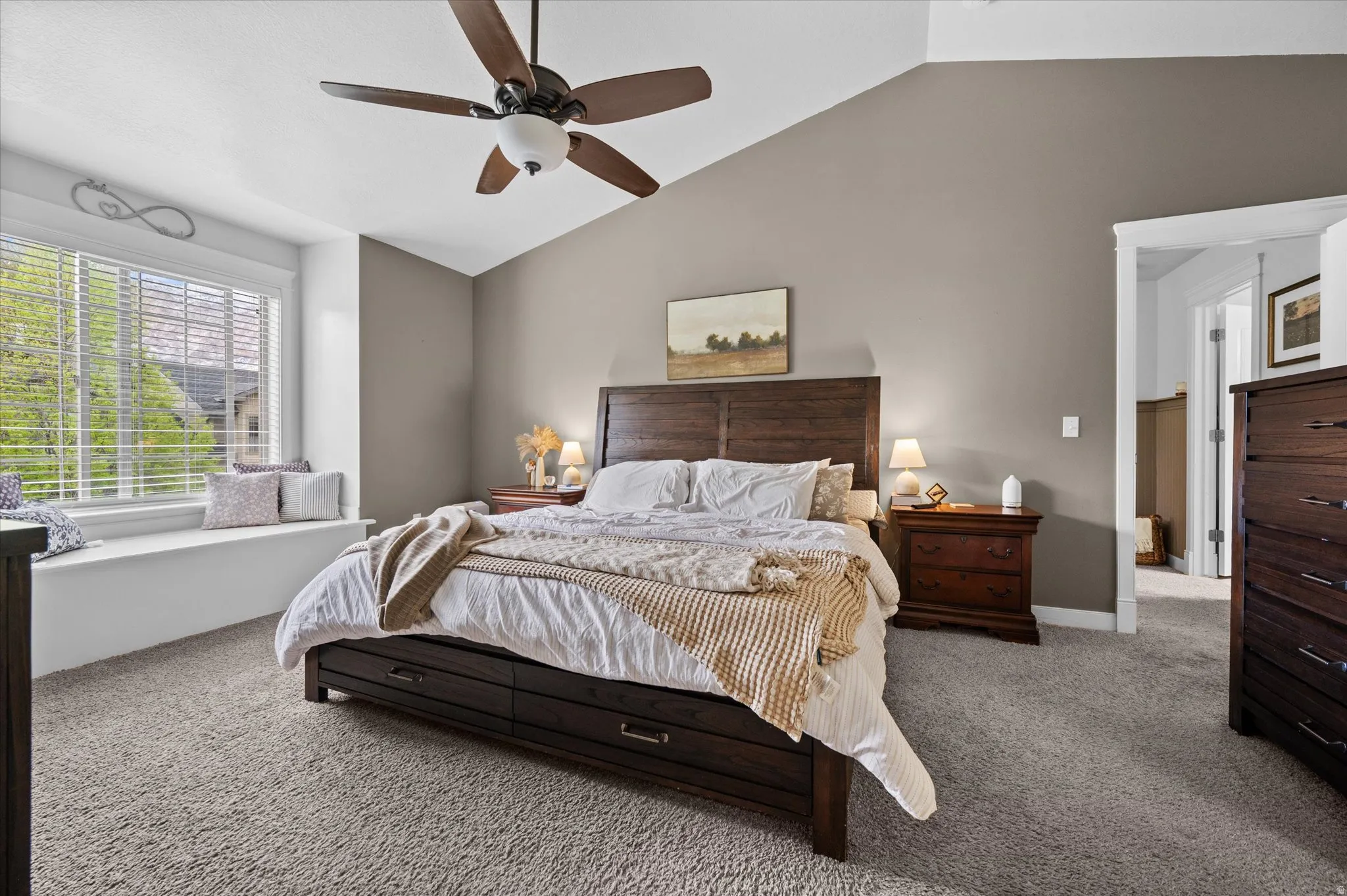 Vaulted ceiling and ceiling fan  Window Seat