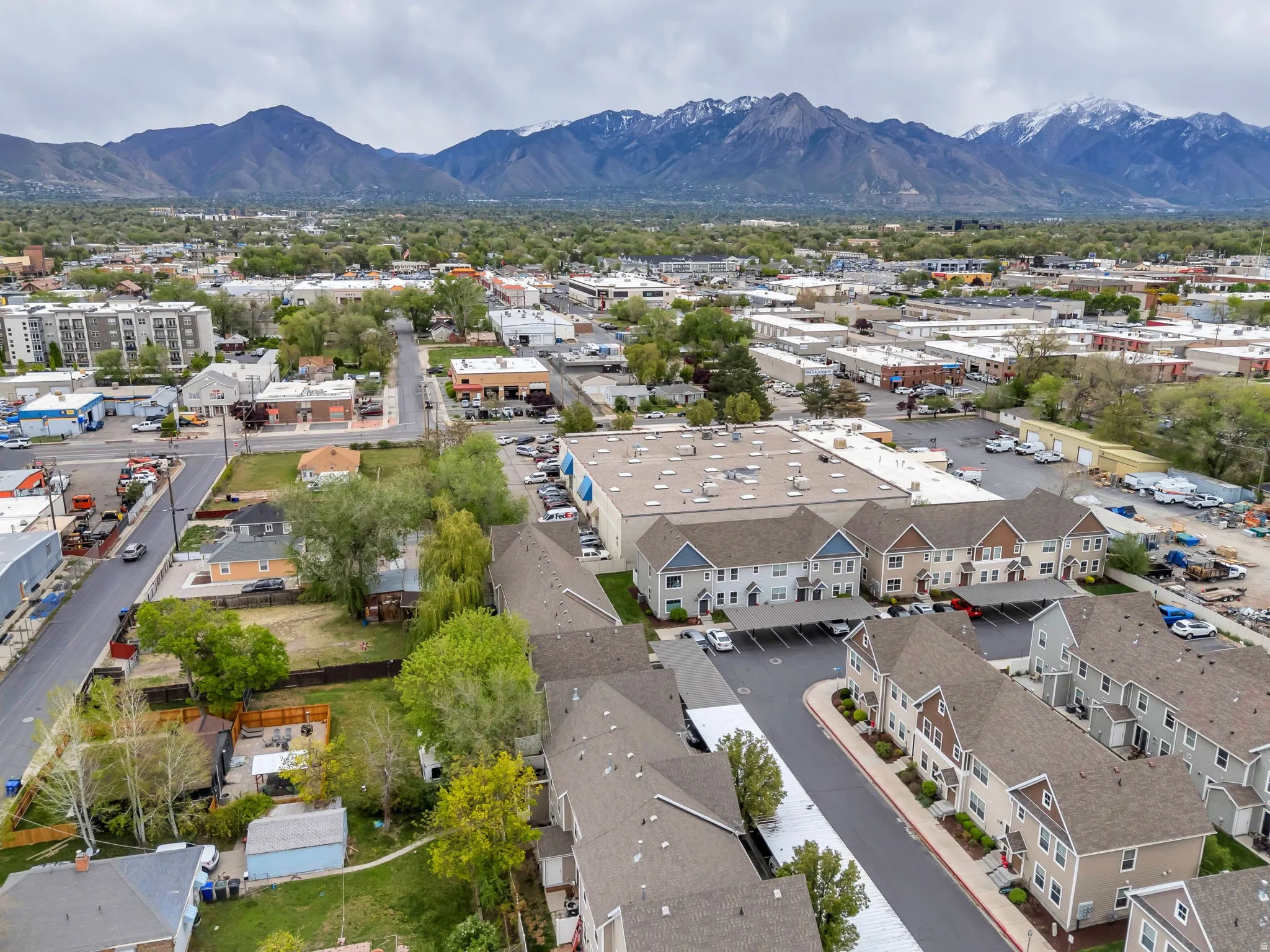 Aerial overview of property's location featuring mountains