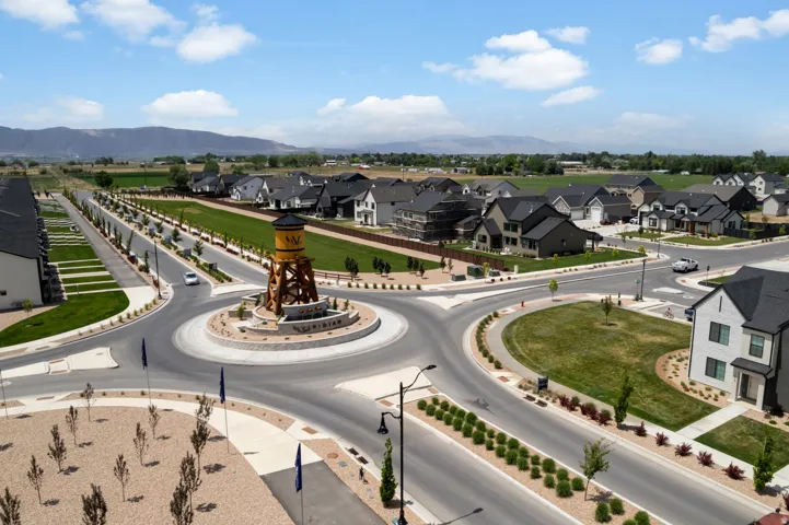 Aerial perspective showcasing a developed residential area with established roadways