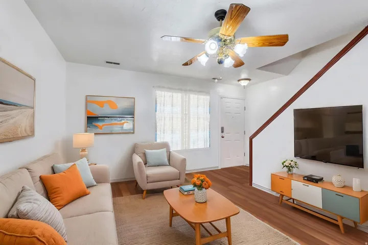 Large living room, digitally staged.