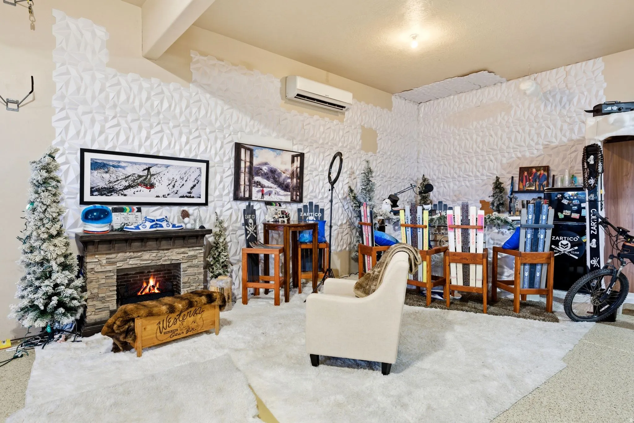 Podcast and ski bar with newer mini-split system to heat and cool the garage