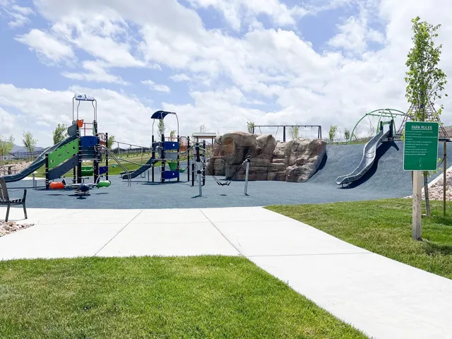 Community play area with a lawn