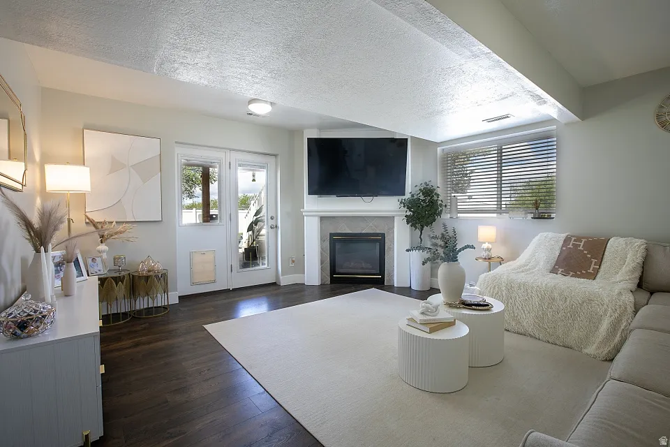 Family room with walk out to patio and yard. Gas fireplace.