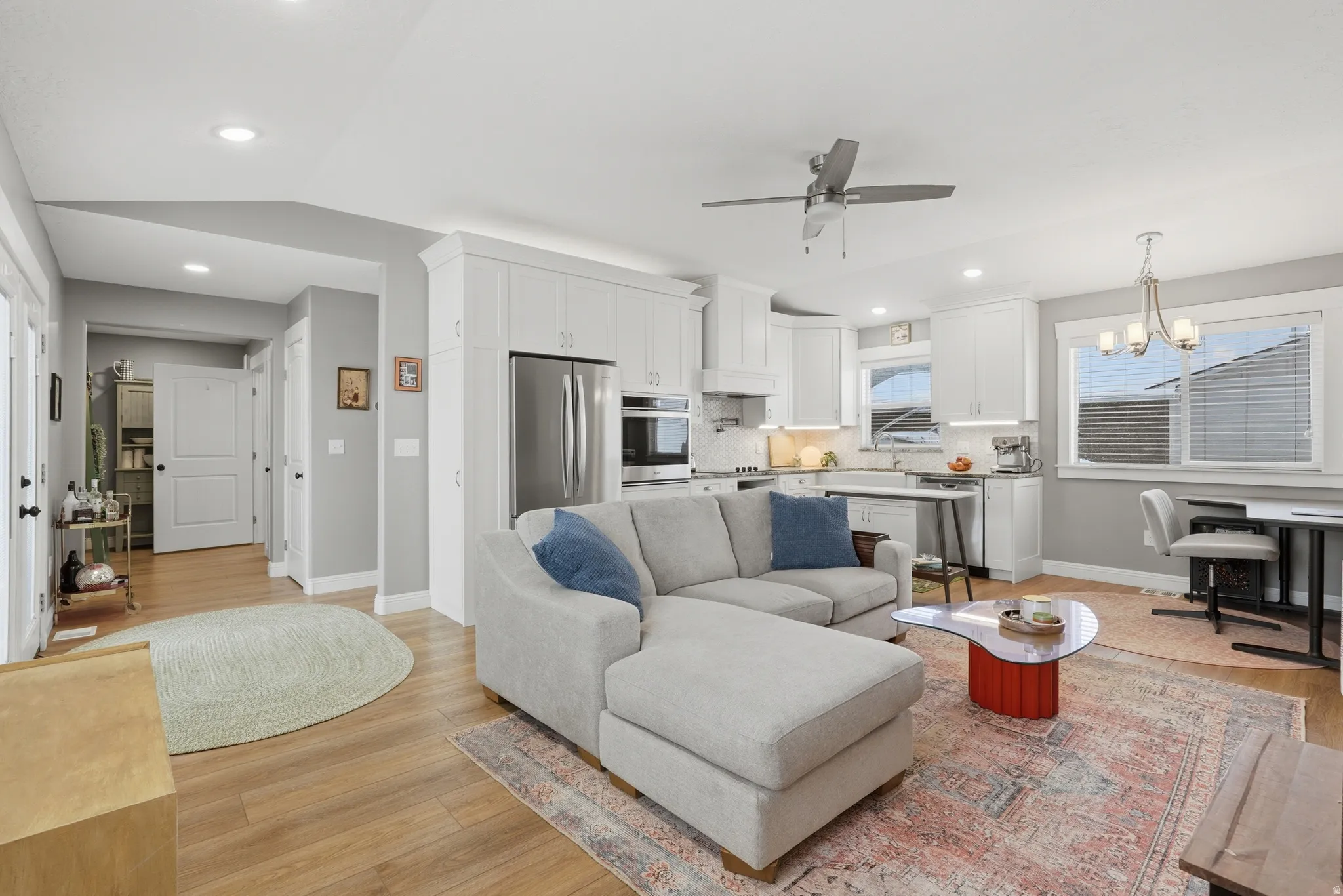 Gourmet kitchen, dining area, TV area