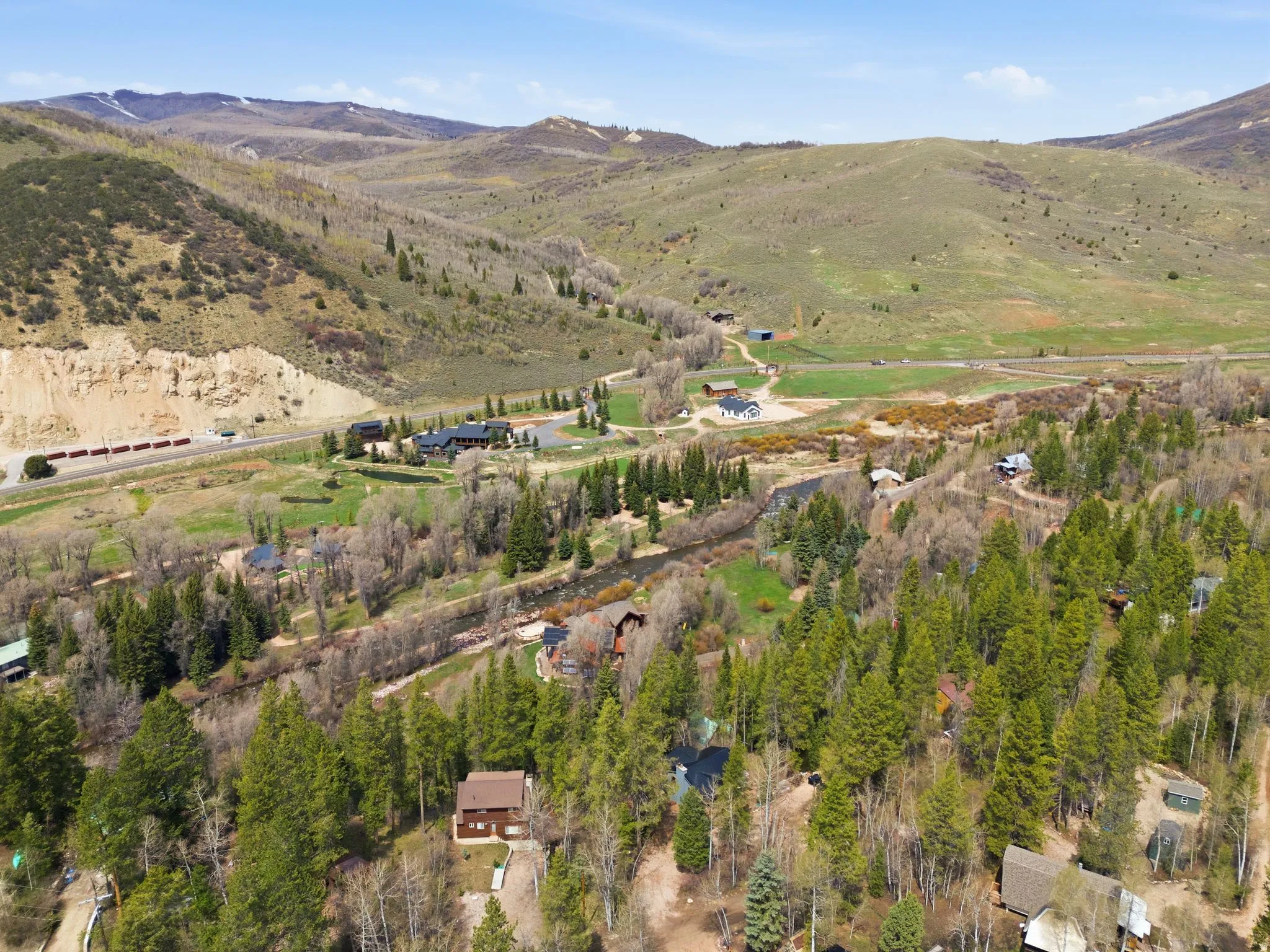 Bird's eye view of a mountainous background