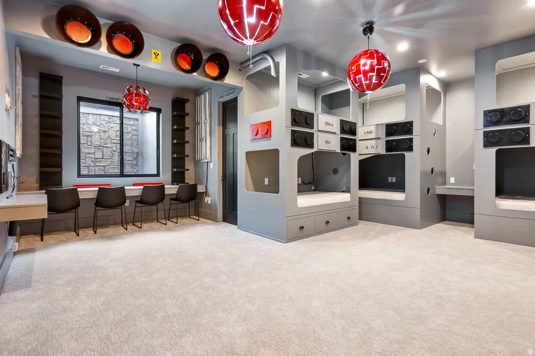Playroom with light carpet