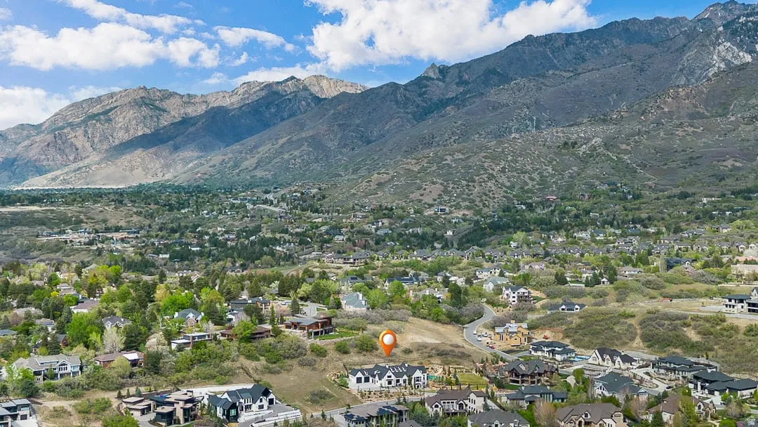 View of mountain background with nearby suburban area