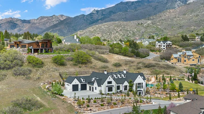 Drone / aerial view of a mountainous background