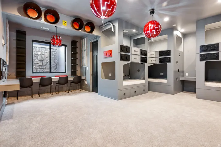 Playroom with light carpet