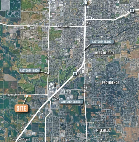 Aerial map of property and surrounding area