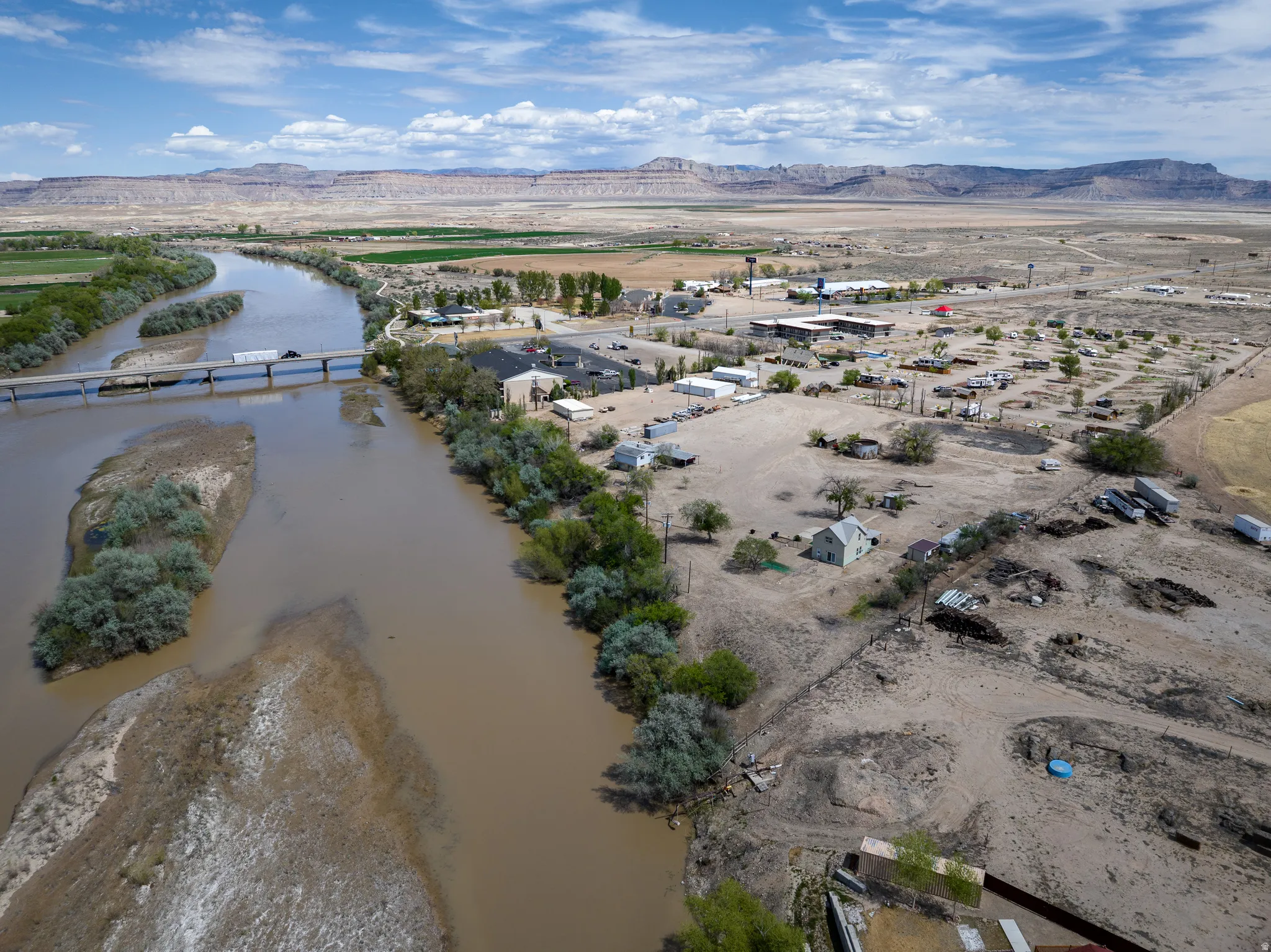 Aerial view of a water and mountain view