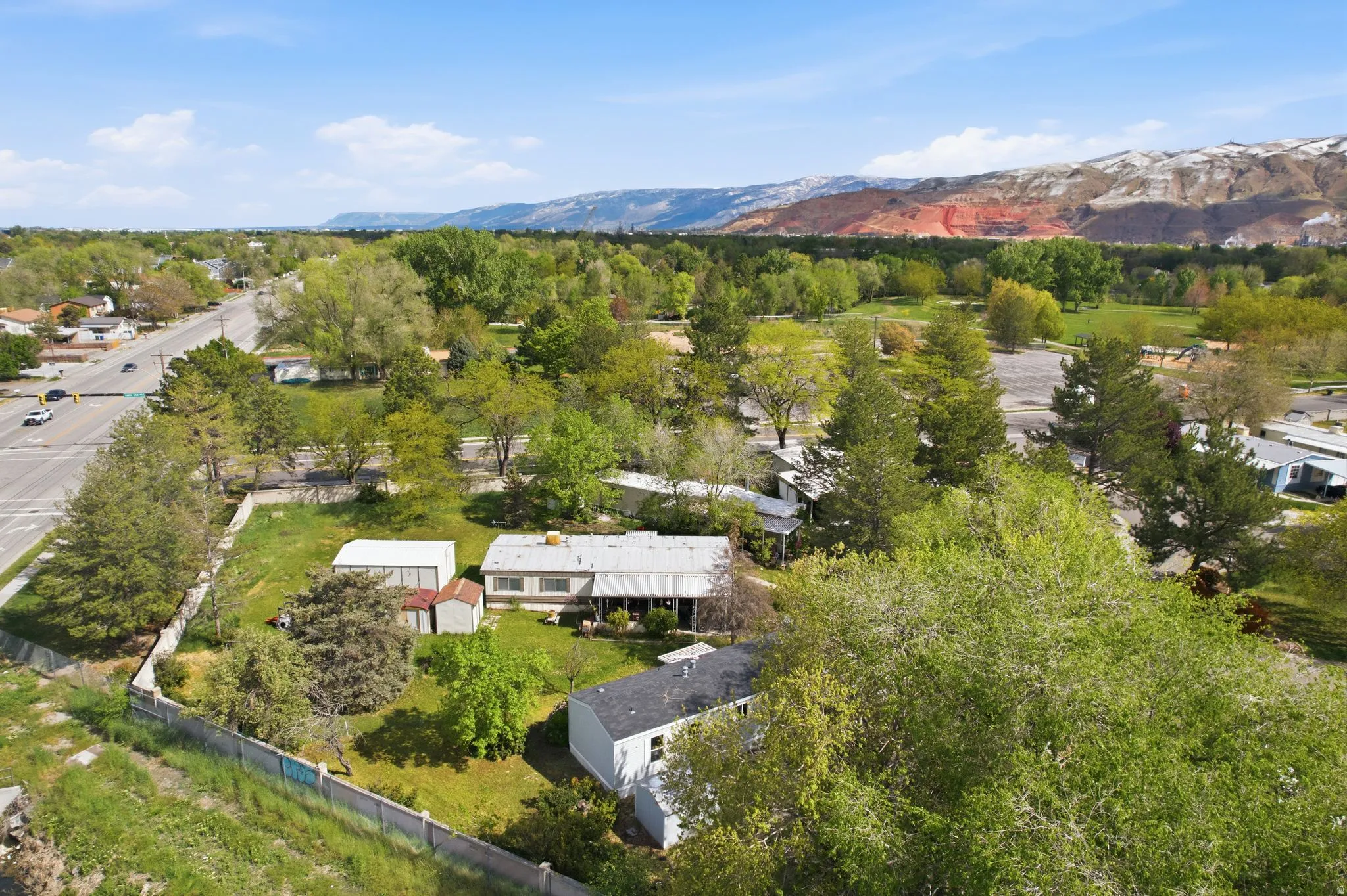 Aerial view of a mountainous background