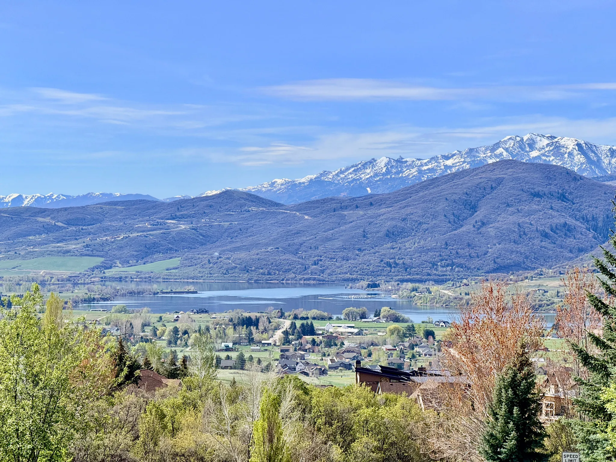 View of mountain background with a large body of water