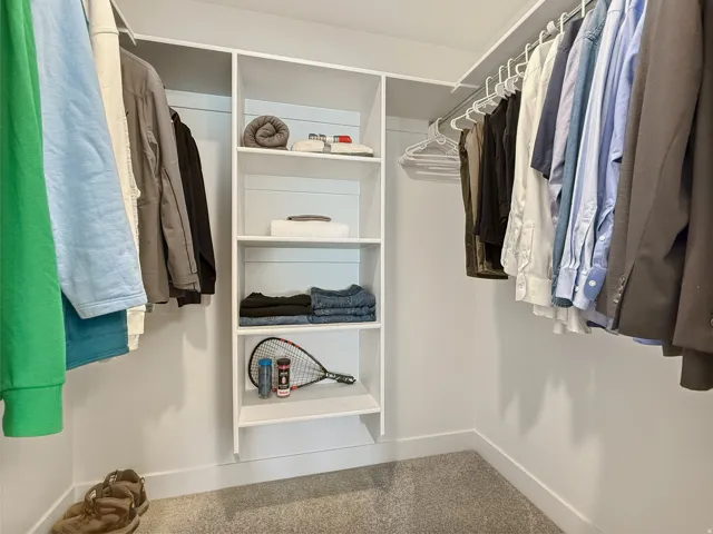 Walk in closet with carpet flooring
