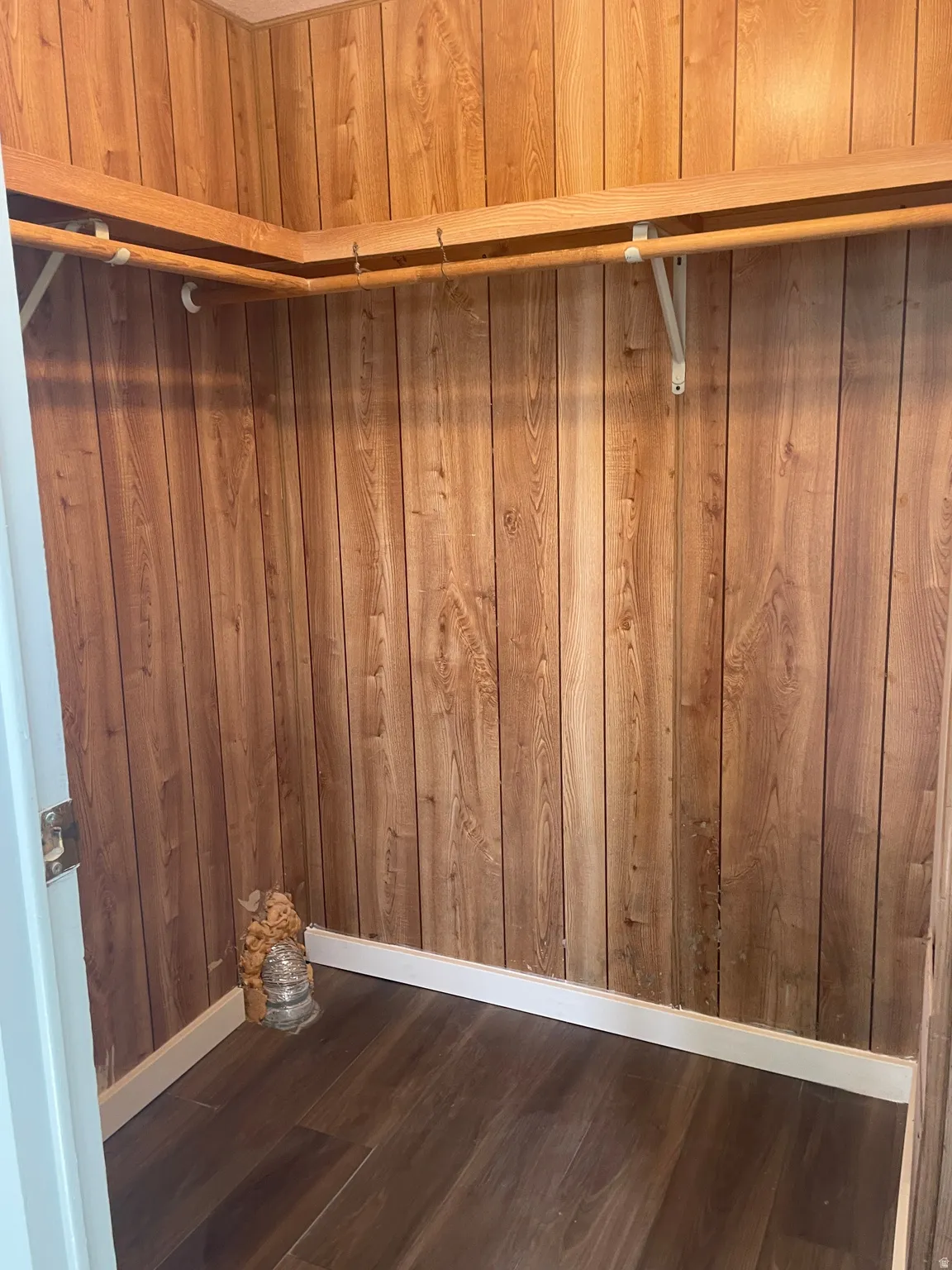 Walk in closet featuring dark wood-style flooring