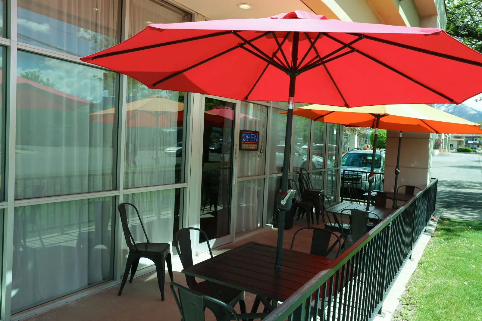 View of patio featuring outdoor dining space and a deck